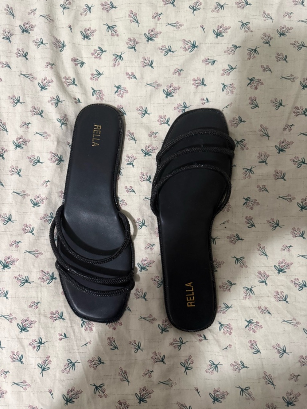 Ella Black Multi-Strap Slide Mules